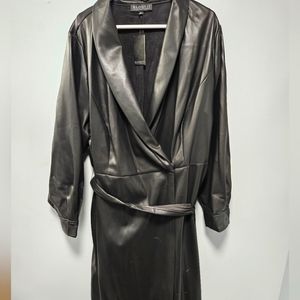 Long plus size black leather wrap around dress.